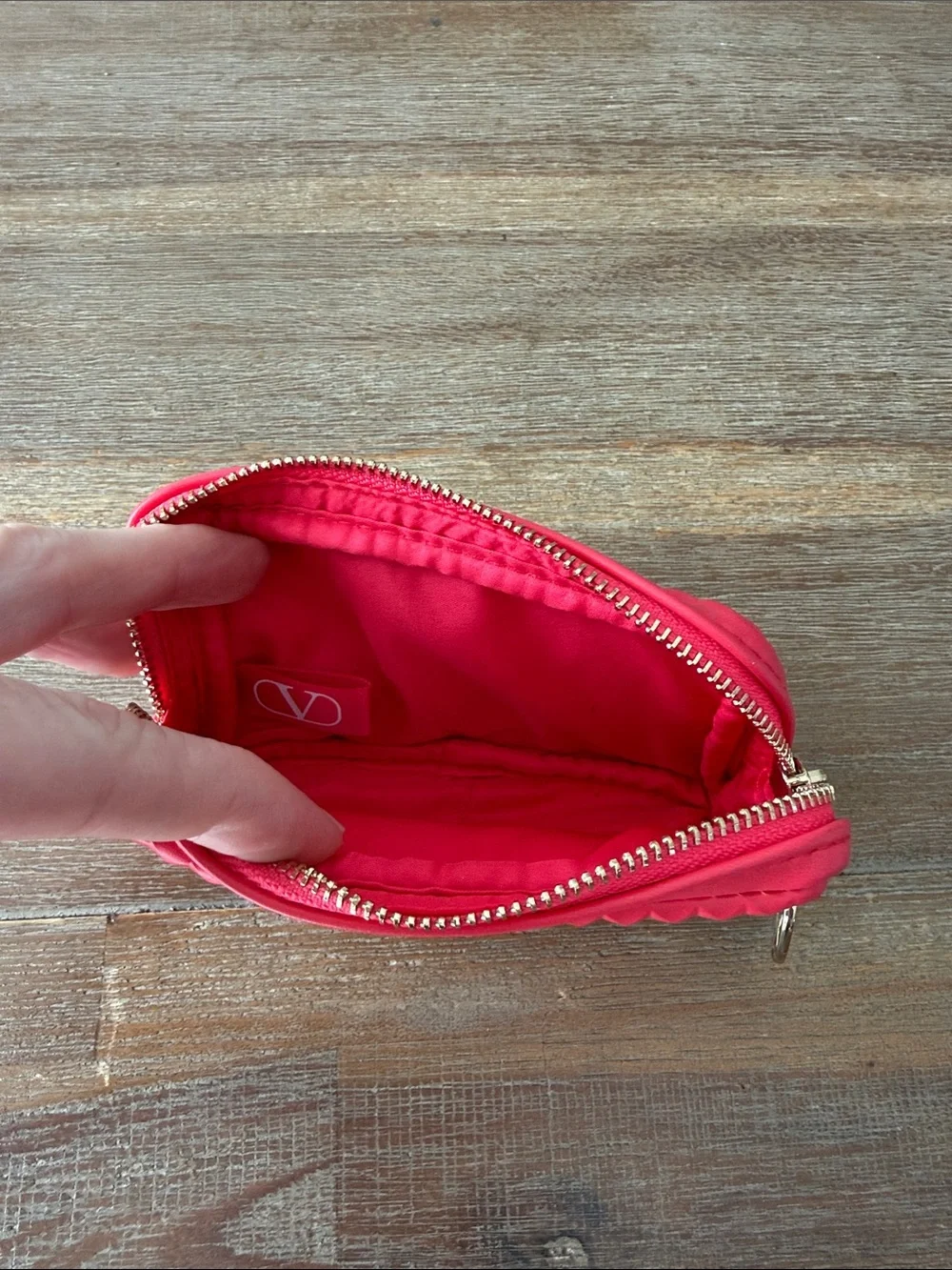 Valentino Studded Pink Mini Pouch with V Logo Charm NWT